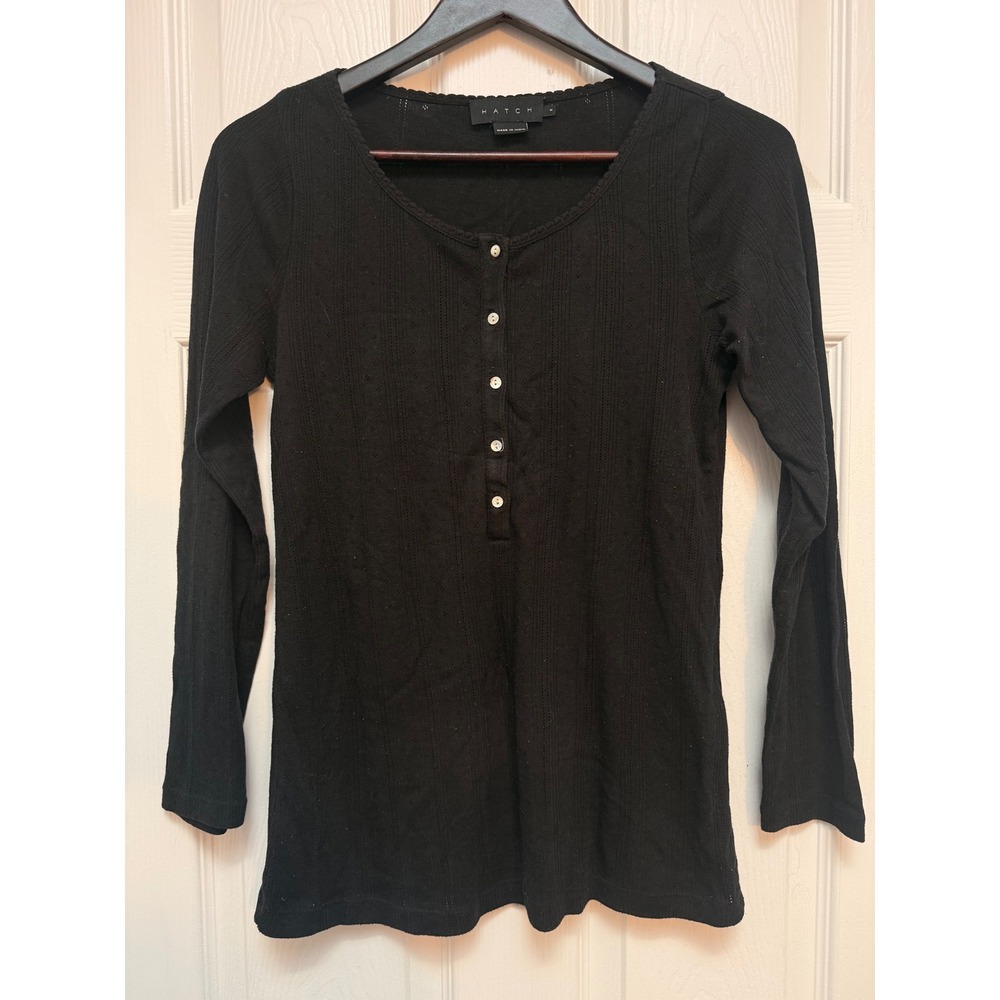 Hatch Maternity Breastfeeding Henley Long Sleeve Shirt Black Pointelle Size 2